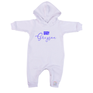 Baby Surname Hooded Romper Blue (0-24mnts)